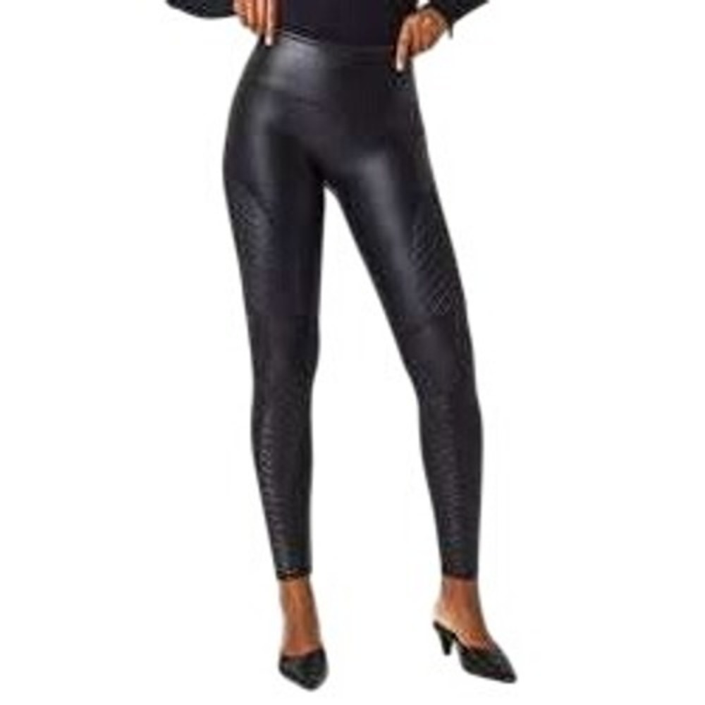 Spanx Faux Leather Moto Leggings Black Sculpting Pull-On Size XS Petite